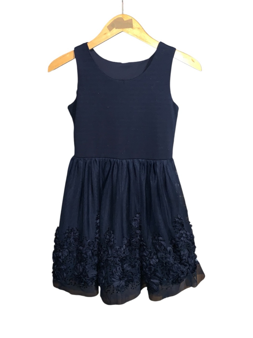 Beautees Girls Navy Blue Embroidered Tulle Party Dress Fit-N-Flare Sequined